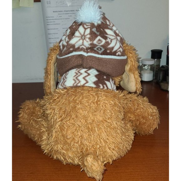 Brown Puppy Dog Plush Winter Snowflake Knit Hat Scarf 14" Hug Fun Intl Toy - Picture 4 of 8